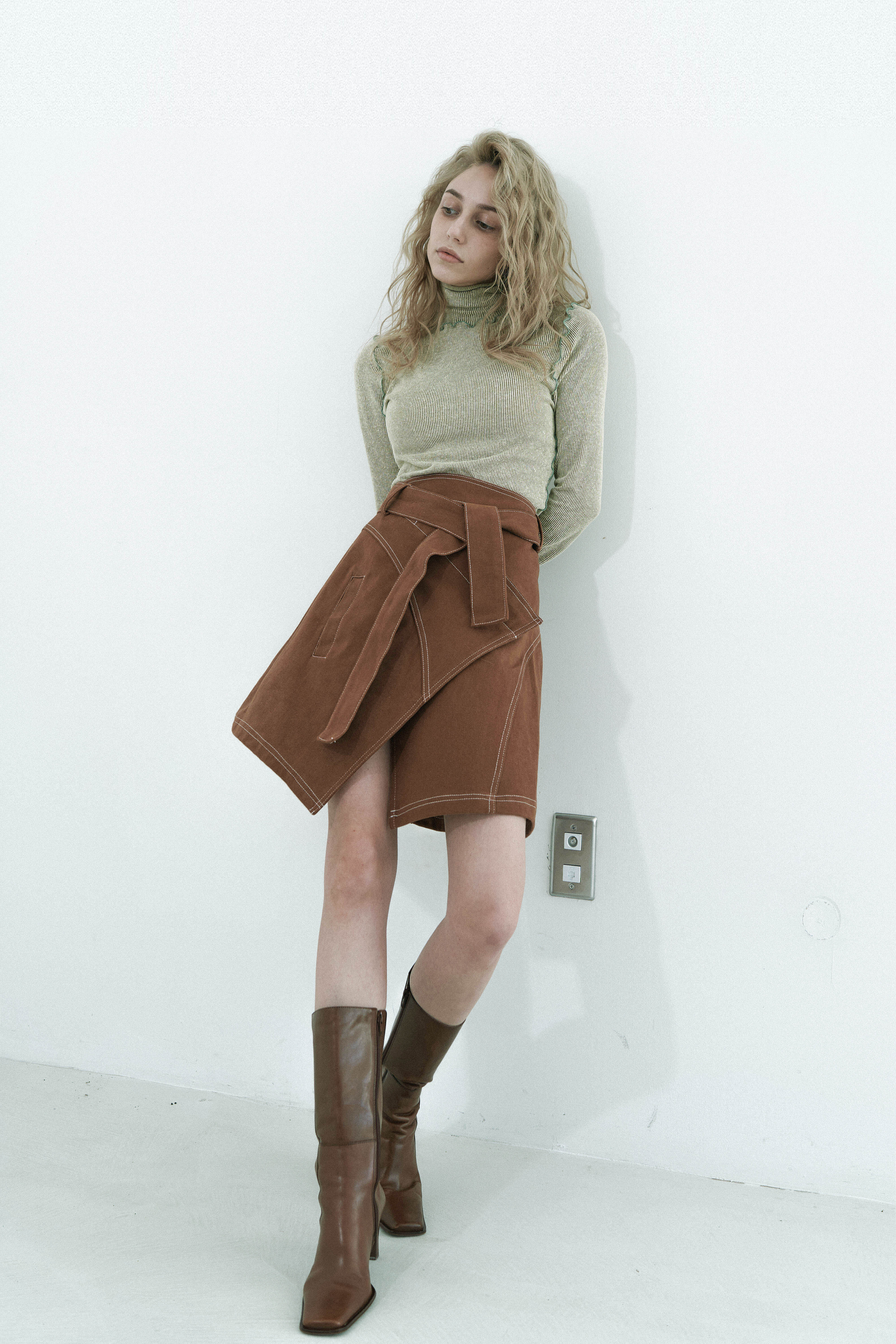 Stitch wrap skirt / Brown
